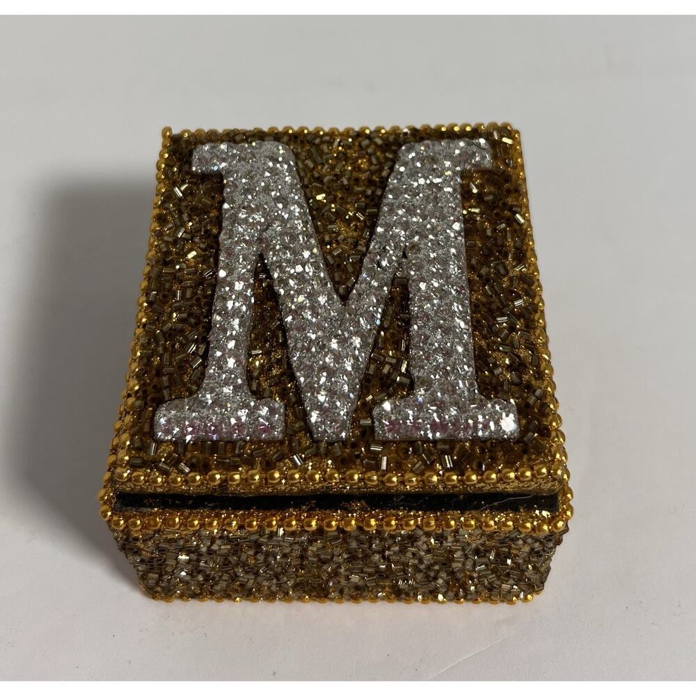 Gold & Black Trinket Box Initial “M” Monogram Jewelry Keepsake Decorative